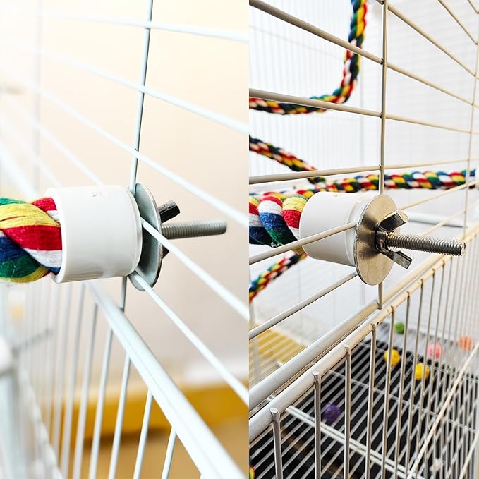 24-Inch Bird Rope Perch (0.8'' Diameter) + 2 Volcanic Stone Bird Stands - Beak & Claw Care for Small/Medium Birds, Natural & Stable Birds Perch