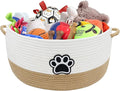 Dog Toy Basket,Large Dog Toy Storage Woven Rope Basket ,Dog Toy Bin with Comfortable Handles,for Dog Cat Storage Organizer,Blanket & Leash Storage,Toys,White & Brown