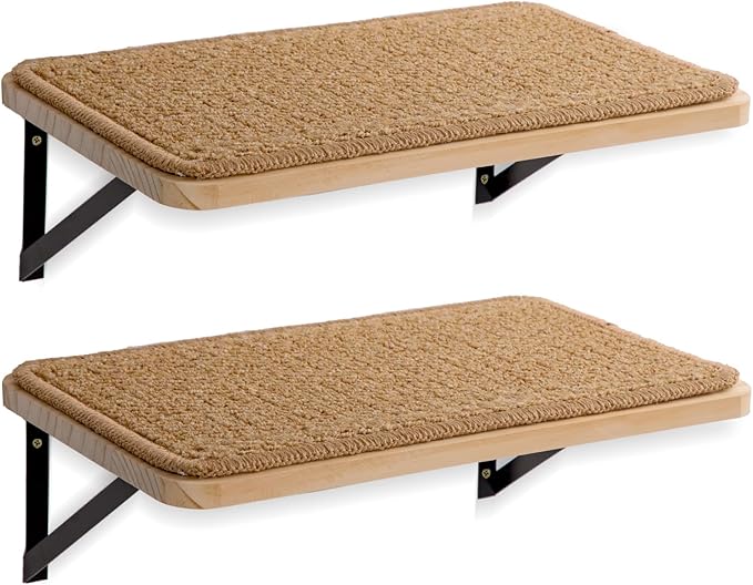 2Pack Wooden Cat Wall Shelves with Sisal Mat,16x9.8 Inch Cat Wall Step and Bed for Sleeping,Scratching and Playing.
