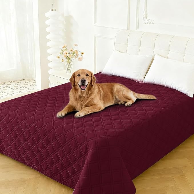 Waterproof Dog Bed Cover, Non-Slip Dog Blanket for Couch, Couch Covers for Dogs Washable, Pet Blanket for Furniture, Pet Bed Mat for Sofa, Car, Pet Supplies Christmas (82x102 Inch, Burgundy)