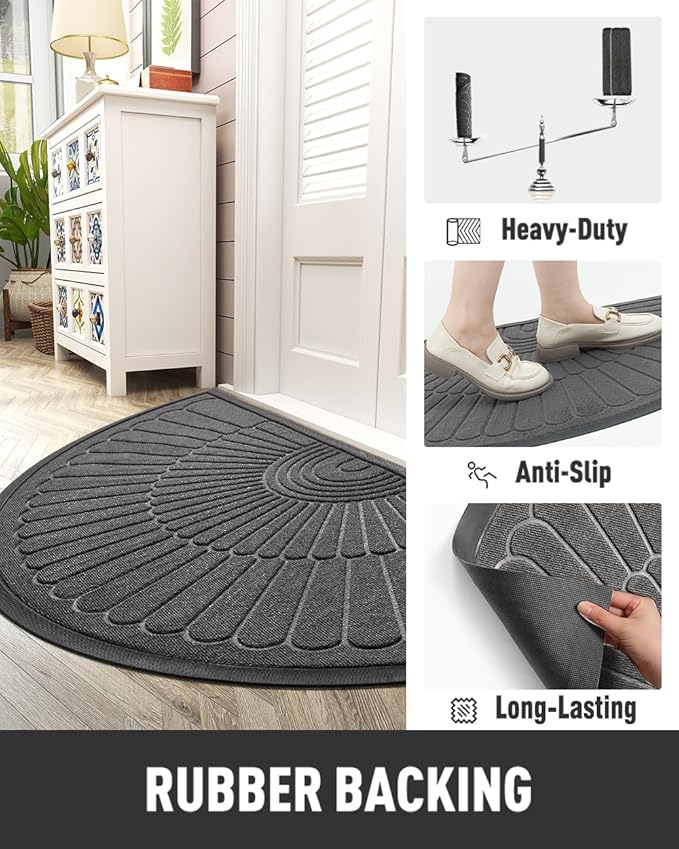 tchdio Door Mat Outdoor Indoor Entrance Doormat-Semicircular Durable Rubber Non Slip Front Door Mat for Outside Inside Entry Entryway Dirt Trapper WelcomeMat for Muddy Paws and Shoes-Grey 24”x47”