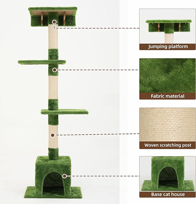 20-in-1 Cat Wall Shelves, Wall Mounted Cat Furniture w/Plush Fabric, Cat Climbing Wall System, 63''H Cat Tower w/Scratching Posts, Cats Shelf with 40''L Tunnel, Condos, House, Step and Ladder
