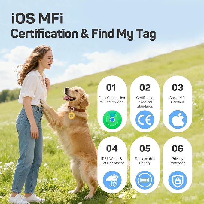 Plike Smart Pet Tracker for Apple Find My (iOS only), Dog Tracker Tag with Silicone Cover, Scan QR for Instant Location Alerts, No Monthly Fee, Anti-Lost Tracker for Dogs & Cats
