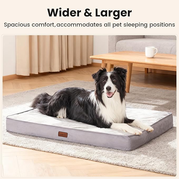 OhGeni Orthopedic Waterproof Dog Bed for Medium Large Dogs, Machine-Washable Removable Cover in Easy-Clean Fabric, High Density Foam & Easy-Carry Handle, Wider and Larger, 36 inch (Gray)