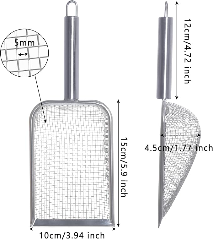 SUMERSHA Cat Litter Scoop Stainless Steel Mesh Scooper for Litter Box Kitten Pooper Lifter, Beach Mesh Shovel for Shell Collecting