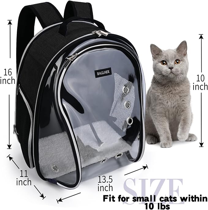 BAGLHER Cat Carrier Backpack Bubble - Fit Up to 18 Lbs - Airline-Approved Dog Backpack Carrier for Small Pets Puppies Dogs Bunny, Space Capsule Dog Carrier Backpack for Travel Outdoor Hiking, Black