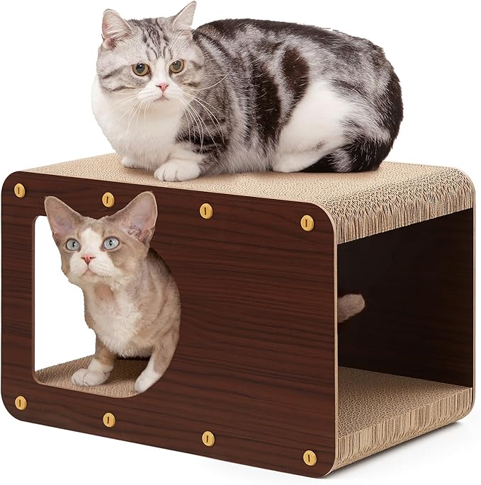 EHEYCIGA Cardboard Cat Scratcher House, 17-Inch Corrugated Cat Scratcher for Indoor Cats, Kitten Scratching Board Pad, Dark Brown