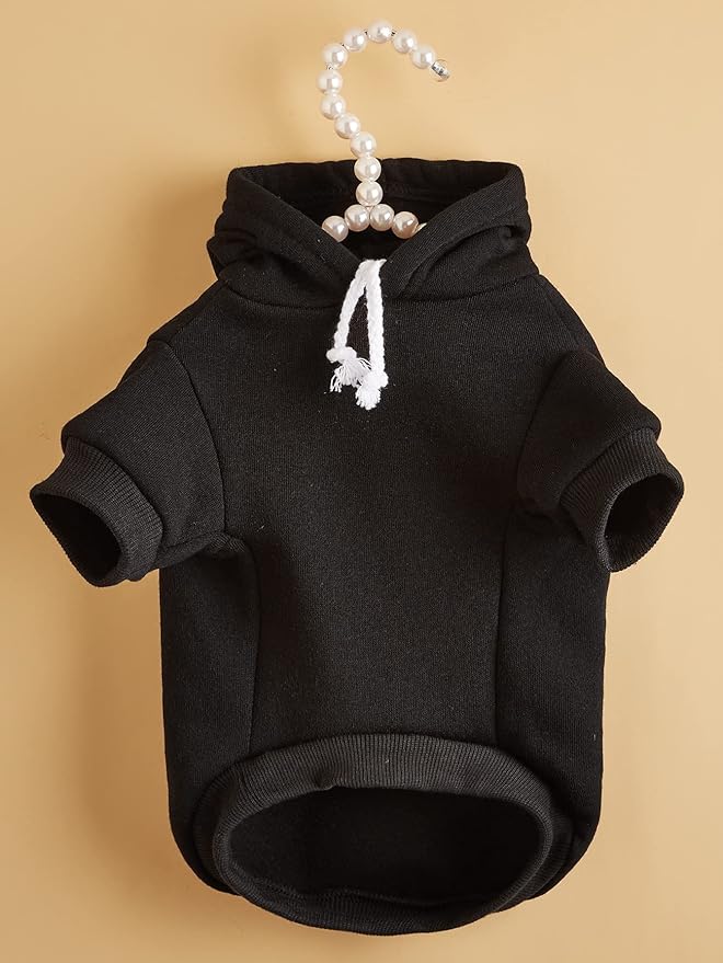 QWINEE Basic Dog Hoodie Sweatshirt Puppy Sweater Warm Cat Costumes Pet Clothes for Chihuahua Puppy Kitten Small Medium Dogs Black X-Small
