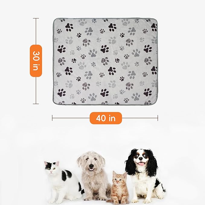Waterproof Dog Blankets, 30"x40" Cat Blanket for Indoor Cats, Soft Fluffy Sofa Car Bed Protector, Reversible Sherpa Fleece Puppy Blanket for Small Medium Dogs (Light Grey-Paws)