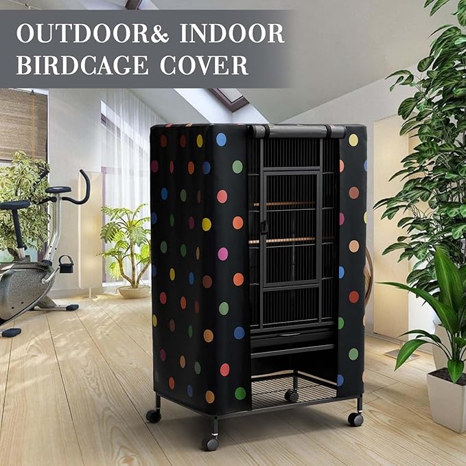 Tchvt Nighttime Bird Cage Covers with Zipper Panel Blackout Birdcage for Winter Universal Breathable Large Good Night Enclosure for Bird (Polka Dot, 19x19x40 inch)