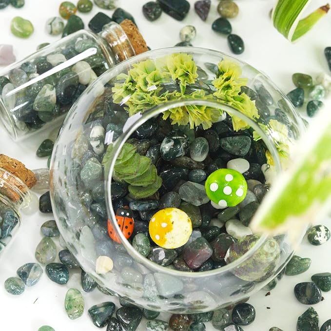 1lb Aquatic Agate Aquarium Gravel Rocks Natural Tumbled Healing Crystal Chips Bulk Gemstones Crushed Stones for Fountain Vase Filler Planters Decorative Fish Tank Potted Reiki Energy Balancing