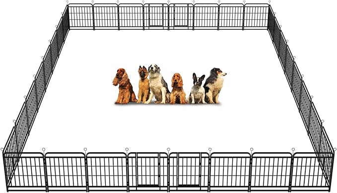Dog Fence Outdoor 32 Piece Panels 32" Height, Square Steel Pipe with Reinforced Crossbars, Anti-Rust Heavy Duty Dog Playpen with Doors Portable for Yard RV Camping, Total 71FT, 406 Sq.ft, Snowy Black