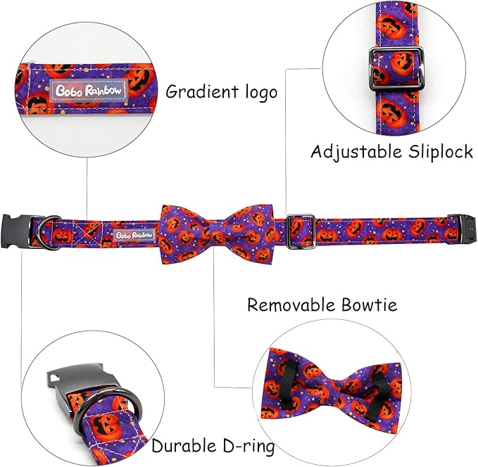 Dog Collar - Halloween Pumpkin Bowtie Pet Collar Gift Soft Bow Collar Pet Adjustable Metal Buckle Puppy Collars for Large Dogs