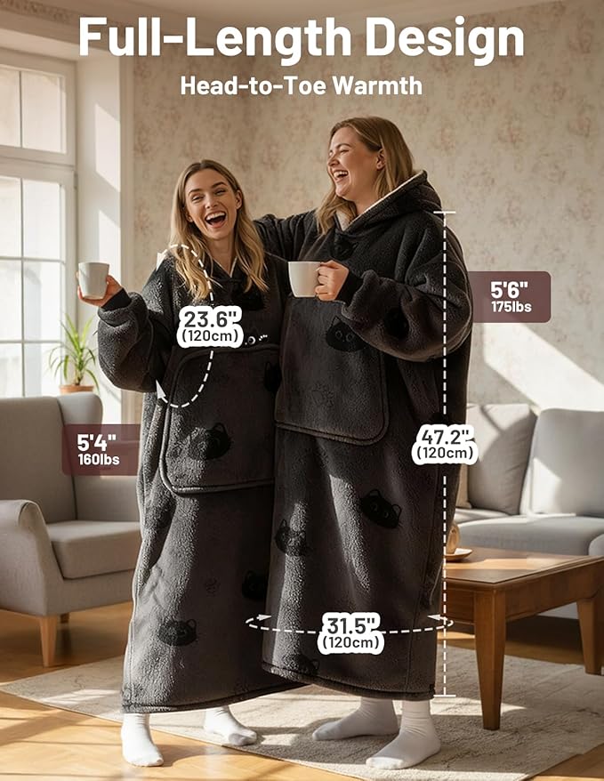 Mewaii Wearable Blanket Hoodie for Adults, Warm Sherpa & Soft Flannel Long Sweatshirt with Giant Pocket, Cozy Gifts for Women