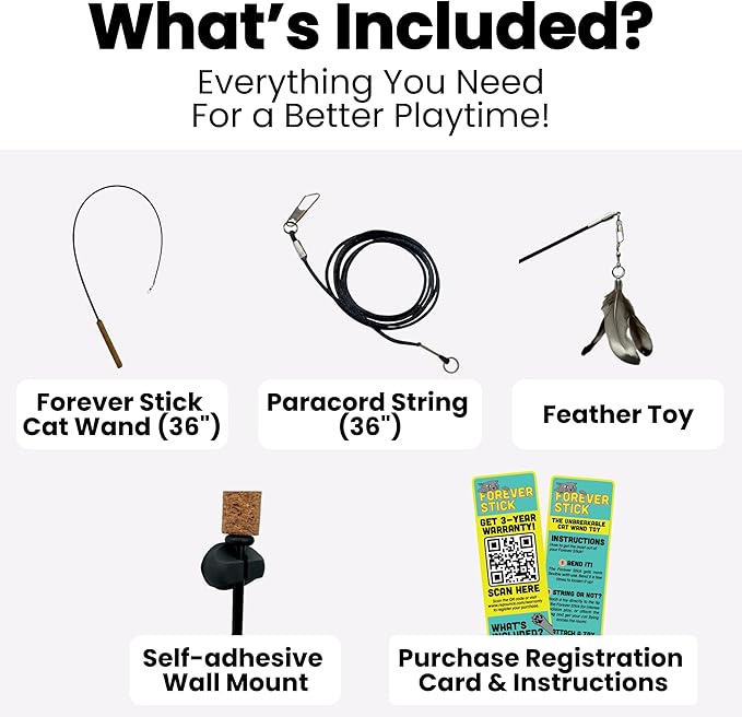 Forever Stick 2-Pack - The Unbreakable Cat Toy Wand, Extra Long Durable Interactive Cat Toy for Indoor Cats, Feather Kitten Toys for Bored Indoor Adult Cats, Bird Teaser Cat Accessories