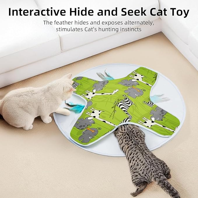 LONGJUMP Cat Toys, Cat Toys for Indoor Cats, Moving Concealed Feathers, Interactive Kitten Toys for Bored Indoor Adult Cats, Motion Activated, USB Rechargeable