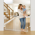 Cumbor 35.1-55" Wide No Bottom Bar Baby Gate for Stairs, 2-in-1 Auto Close Dog Gate Indoor, Hardware Mounted Pet Gate for Doorways with Large Walk Thru Door, Child-Proof Safety Gate for Kids (White)