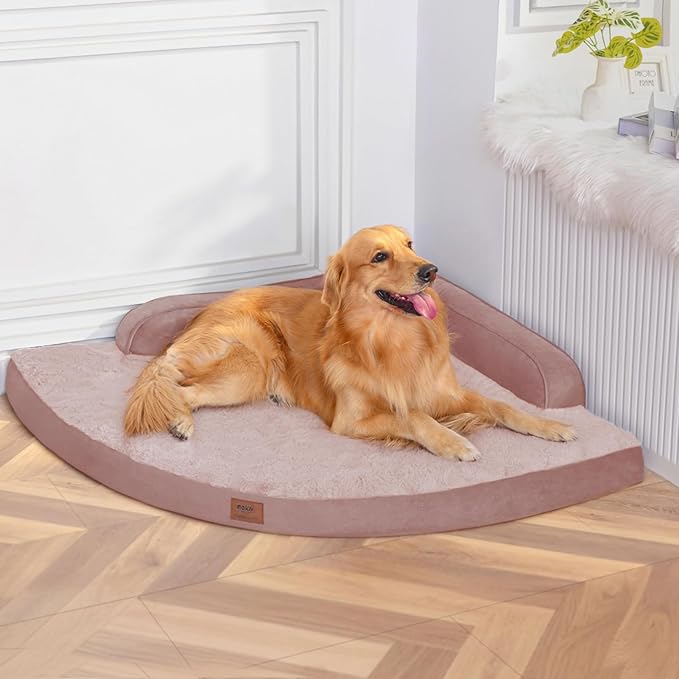 Large Dog Bed - XL Orthopedic Egg-Crate Memory Foam Dog Beds with Removable Washable Cover, Waterproof Pet Beds with Non-Slip Bottom, Pink