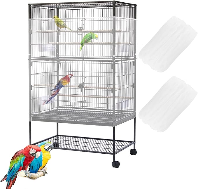 Bird Cage Seed Catcher,Large Birdcage Net Cover,Bird Cage Accessories for Parrot Parakeet Cockatiels Conures Macaw African Round Square Cages(118 * 31inch)