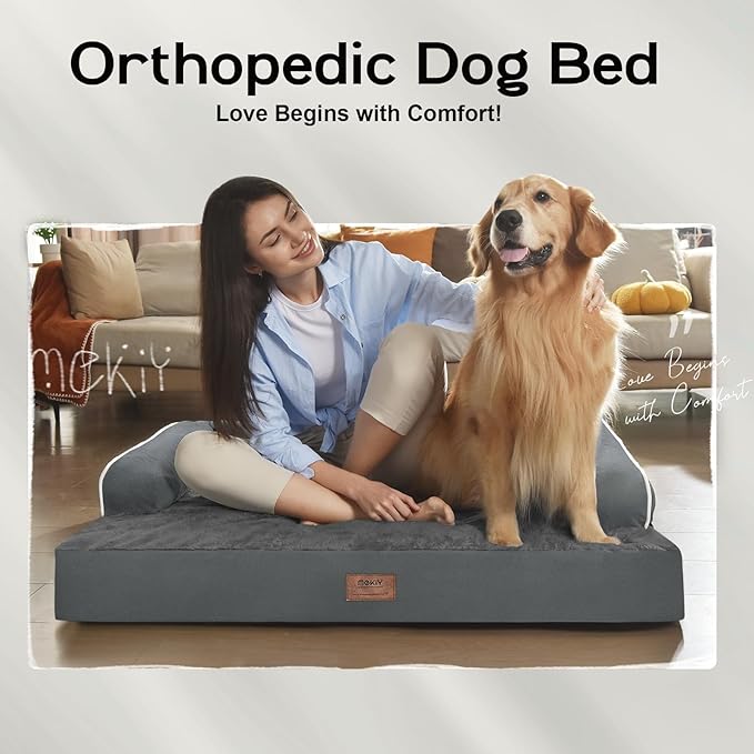 Dog Bed Large Sized Dogs-Orthopedic Waterproof Bed for Dogs,Large Dog Beds with Washable Removable Cover & Non-Slip Bottom