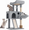 36-Inch Cat Tree Tower for Small and Medium Indoor Cats, Multi-Level Cat Furniture with Sisal Scratching Posts, Hammock, Condo & Scratching Board, Light Gray