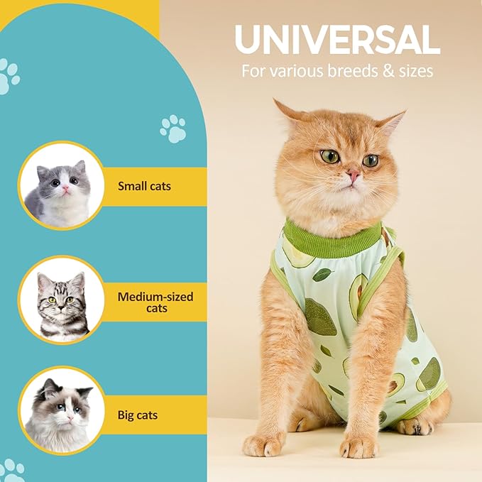 Avont Cat Recovery Suit - Kitten Onesie for Cats After Surgery, Cone of Shame Alternative Surgical Spay Suit for Female Cat, Post-Surgery or Skin Diseases Protection -Avocado(S)