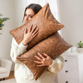 Cognac Pillow Covers 12x20 Inch Neutral Vintage Decorative, Pack of 2 Leather Lumbar Soft Rustic Cushion Covers for Home Decor Outdoor Waterproof Pet Hair Resistant Throw Pillow Covers