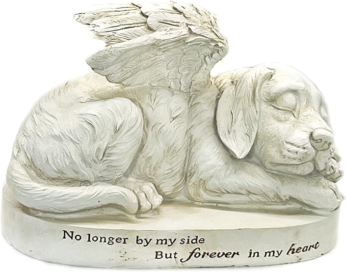 Bellaa Dog Statues 10 Inch Angel Wings Labrador Golden Retriever Puppy Pet Outdoor Garden Memorial Monument Grave Marker Tribute Stone Finish Sculptures Home Decor