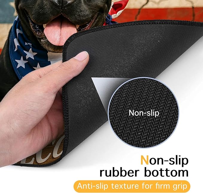 Patriotic 4th of July Flag Dog Pet Food Mat Independence Day Spill-Proof Pet Feeding Mat USA Welcome Dog Bowl Mats Pets Placemat Cat Food Mats for Home Decor 24" x 16"