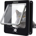 CEESC Medium Cat Door for Interior/Exterior Door, Weatherproof, Black, Rotary 4 Way Locking Pet Door for Cats & Dogs with Circumference < 15.75", Upgraded Version