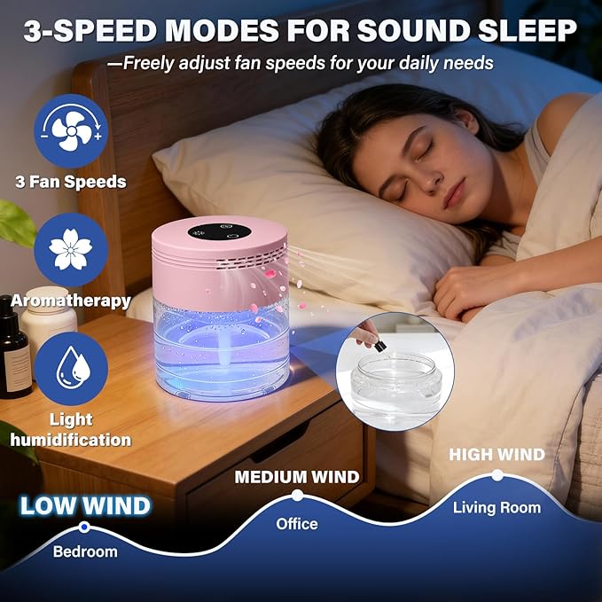 Water Air Purifiers for Home, Air Washer Purifier & Essential Oil Diffuser for Bedroom, Office, Living Room, Water Based Air Purifier with 24H Auto Shut-off, 3-Speed Modes, Touchscreen for Pets, Pink