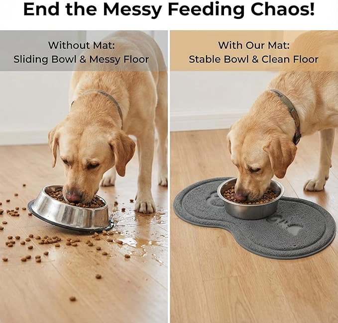 Non-Slip Pet Food Mat, Waterproof Dog Cat Bowl Placemat - Easy Clean Feeding Mat for Hardwood Floors, Tile, Kitchen with Anti-Slip Backing, 1 Large Mat