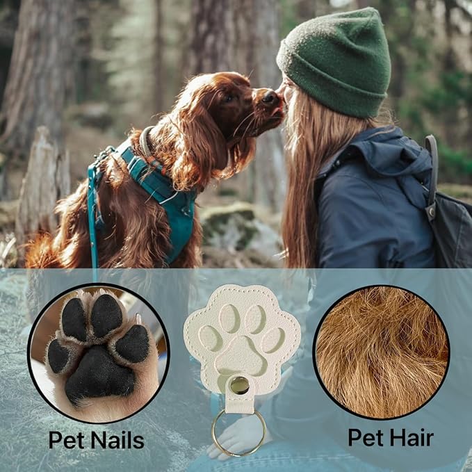 3PCS Cats & Dogs Pet Paw Print Keychain – White Leather Memorial Keychain Holds Pet Fur, Pet Lover Gift