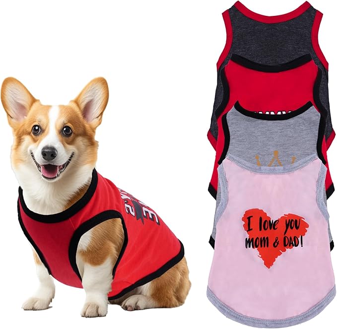4 Pack Dog Shirts Summer Printed Puppy Clothes Novel Sleeveless Pet T Shirts Dog Clothes for Small Medium Dogs Cats Boy(S)