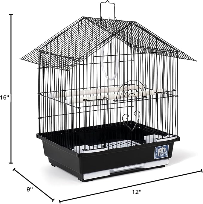 Prevue Pet Parakeet Manor Bird Cage with Handle - Versatile Carrier for Home or Travel, Small Bird Accessories, Easy Storage, Ideal for Canaries, Budgies, Finches, Parakeets, and More - Black