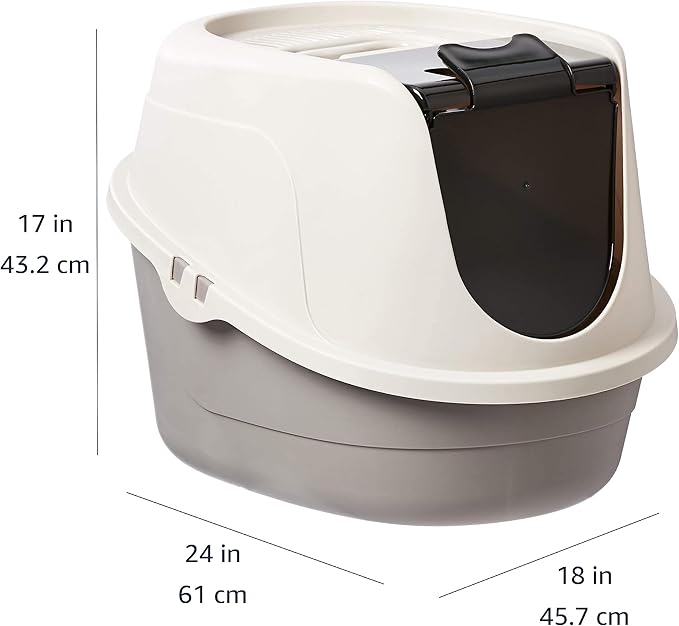 Amazon Basics No-Mess Hooded Enclosed Cat Litter Box with Odor Control and Swinging Door, Large, 24" x 18" x 17", Multicolor