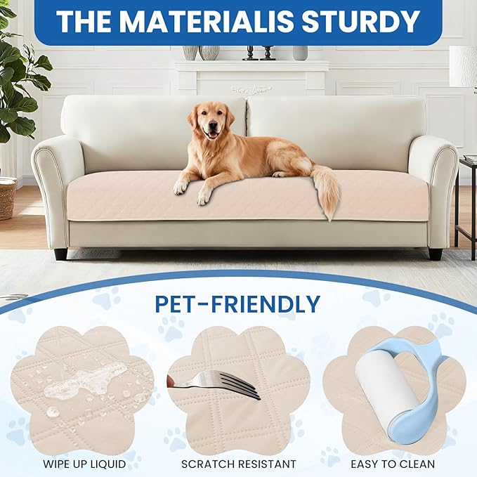 Waterproof Dog Bed Cover Pet Blanket, Soft Couch Cover for Dogs Washable, Non-Slip Dog Blanket Protect Furniture Couch Sofa Car for Puppy Large Dogs Cat (52x82 Inch, Beige)