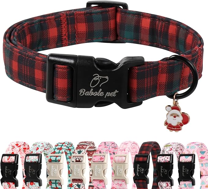 Christmas Dog Collar for Large Dogs - Vintage Red Green Tartan Christmas Collars for Dogs, Soft Adjustable Winter Holiday Dog Collars with Quick Release Buckle L
