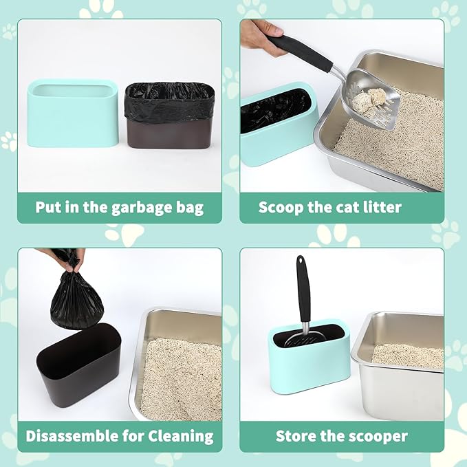 Heavy-Duty Cat Litter Scoop with Holder, Metal Cat Scooper and Detachable Trash Can,Aluminum Kitty Poop Shovel Captures All Clumps,Speed Sifter Litter Box Scooper and Caddy with Lid(Green)