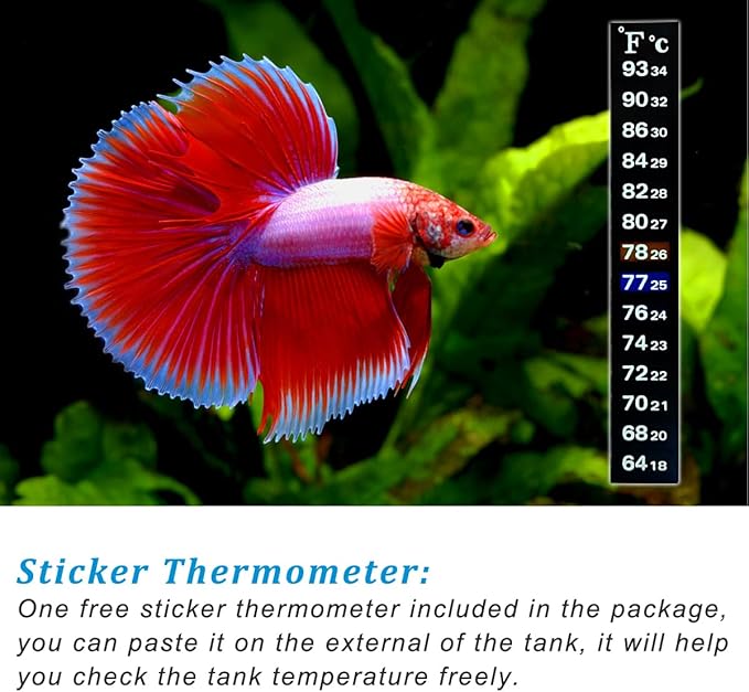 PULACO 200Watt Aquarium Heater for 25-50 Gallon Fish Tank, Adjustable Submersible Heater Thermostat with Thermometer Strip and Suction Cup