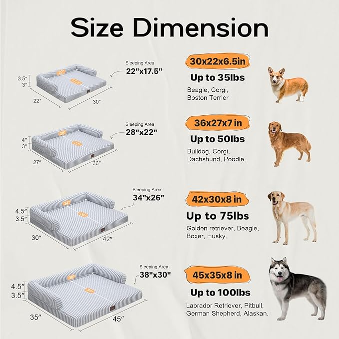 Orthopedic Waterproof Dog Bed for Extra Large Dog Sofa Comfy Pet Bed with Washable Removable Cover & Non-Slip Bottom