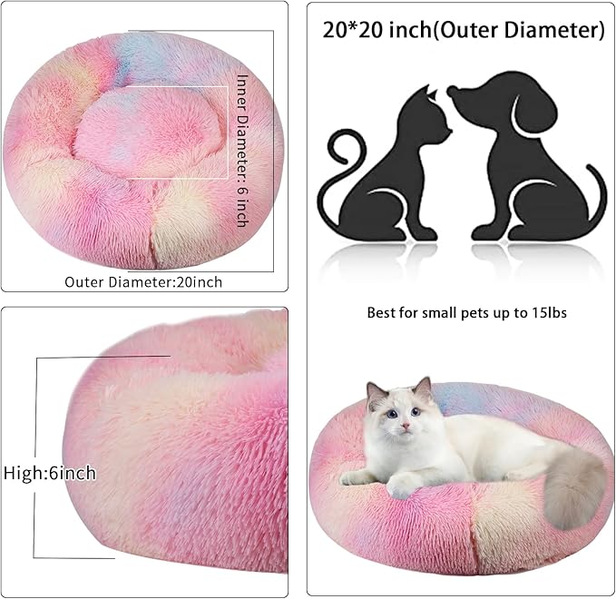 Cat Beds for Indoor Cats,20 Inch Dog Bed for Small Melium Large Dogs, Washable-Round Pet Bed for Puppy and Kitten with Slip-Resistant Bottom