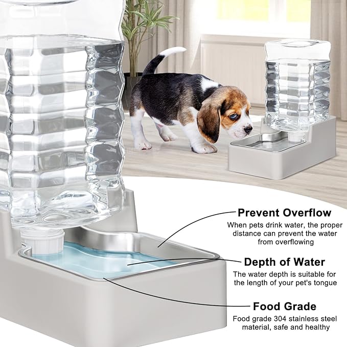 RIZZARI Stainless Steel Pet Water Feeder: 8L Large Gravity Waterer, Less Refills for Busy Owners - Leak-Proof Auto Refill - Anti-Tip Base - No Filter - for 20-35 LB Dogs - Multi-Pet/Home/Travel