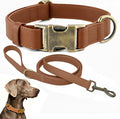 Dog Collar and Leash Set,Leather Silicone Waterproof Odor-Proof Dog Collar and Leash for Medium Dogs, Soft Flexible Dog Collars, Durable Thick Adjustable Pet Collar (Brown, Medium (11.5-18.5" Neck))