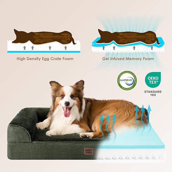 EHEYCIGA XL Dog Bed Memory Foam for Crate, Extra Large Dog Bed Orthopedic with Washable Removable Cover, Waterproof Pet Sofa Couch XLarge Size Dogs, 41x27x6.5, Dark Green