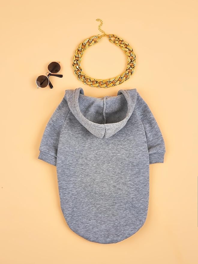 QWINEE 3Pcs Dog Hoodie Cat Apparel Dog Custume Set with Necklace and Sunglasses Pet Clothes for Puppy Small Medium Dogs Cats Grey XL