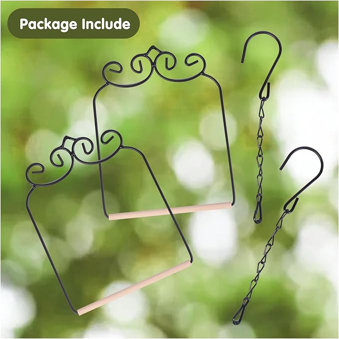 2PK Metal Frame Hummingbird Swings and Perches with Wooden Dowel Black Bird Swing Outdoor Bird Perch Humming Bird Swing (2PK)