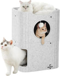 Cat House for Indoor Cats, 2-Storey Cat Bed Cave, Felt Cat Hideaway Condo with Resistant Scratching Freedom Kitten Cube for Multicats Light Gray