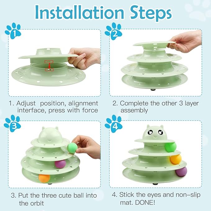 UPSKY 20 PCS Cat Toys - 3-Level Turntable Roller with Balls for Indoor Cats, Kitten Set with Teaser, Mice, Spring, and Various Ball Toys