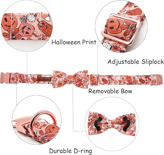 Halloween Dog Collar, Pet Collar Dog Bow Pumpkin Girl Boy Holiday Pet Collar Gift Cute Soft Puppy Collar for Medium Dogs